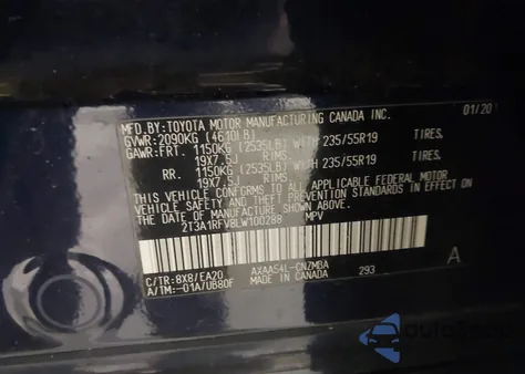 2020 Toyota Rav4 Xle Premium из США, поврежденный, VIN 2T3A1RFV8LW100288